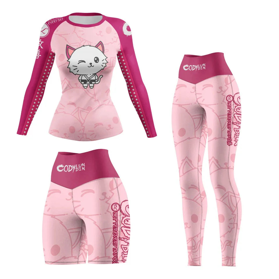 Apex Ritual – Women's MMA Tracksuit Set (4pcs) – BJJ Boxing Rashguard, Grappling & Muay Thai Shorts