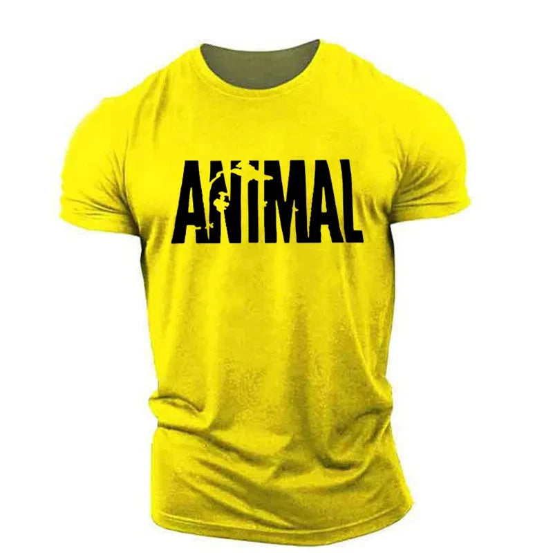 Apex Ritual – Animal Letter Men's Oversized Gym T-Shirt – Minimalist O-Neck Streetwear Sportswear