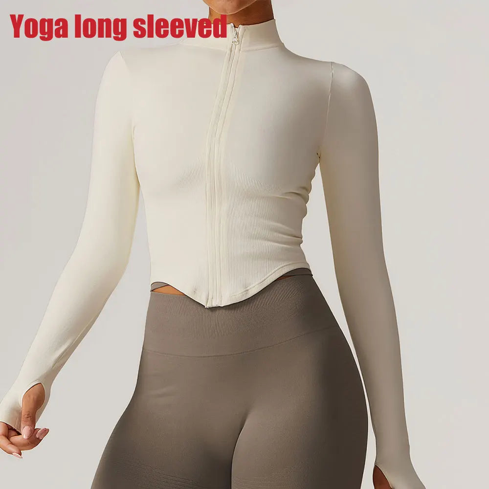 Apex Ritual – Ribbed Yoga Tops Women – Standing Collar Long Sleeve Fitness Top Gym Running Shirt