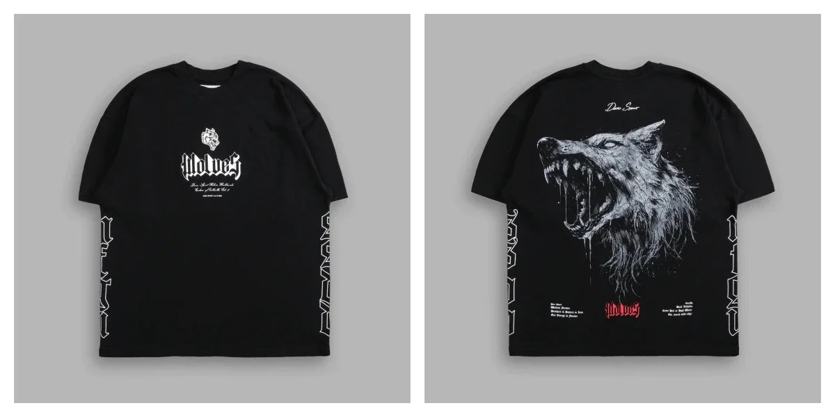 Apex Ritual – EINHERJAR Side By Side Oversized Tee – Y2K Gothic Hip Hop Couple T-Shirt