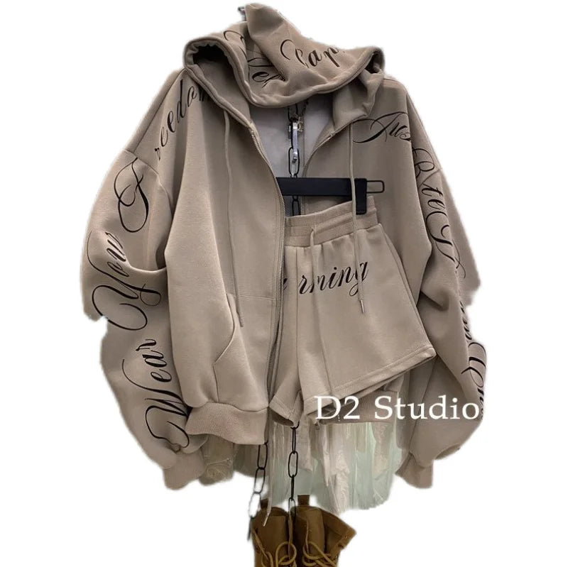 Apex Ritual – American High Street Women's Hoodie Jacket & Shorts Set – Two Piece Ensemble
