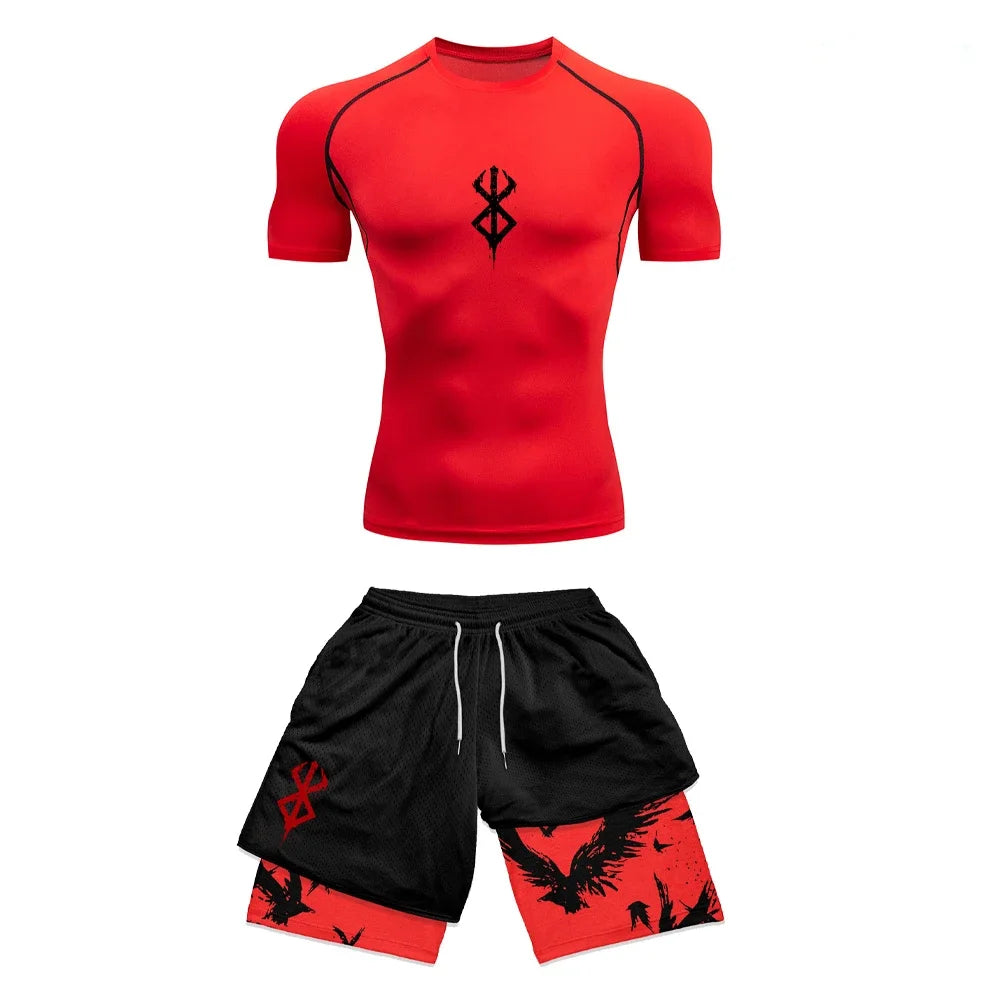Apex Ritual Men's Compression Set – 3D Print Rash Guard Top & Shorts
