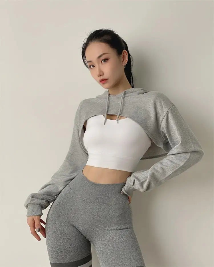 Apex Ritual Women's Cotton Crop Hoodie – Long-Sleeve Yoga & Gym Top