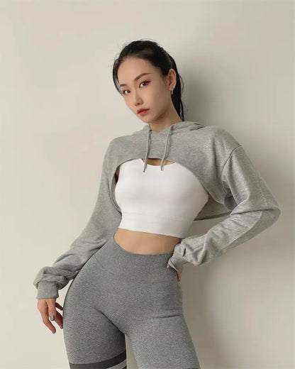 Apex Ritual Women's Cotton Crop Hoodie – Long-Sleeve Yoga & Gym Top