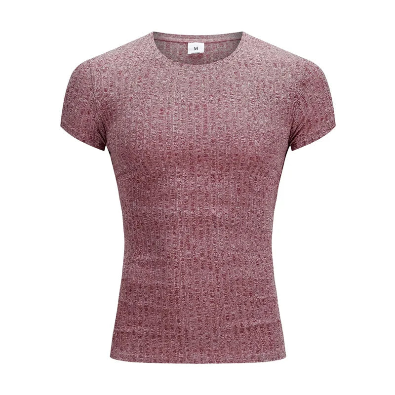 Apex Ritual – Men's V-Neck Slim Fit Striped Sports T-Shirt – Summer Gym Knitted Tee