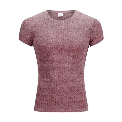 Apex Ritual – Men's V-Neck Slim Fit Striped Sports T-Shirt – Summer Gym Knitted Tee