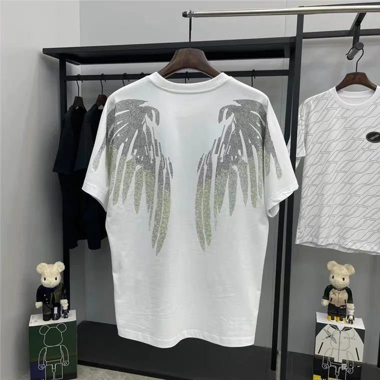 Apex Ritual – ウィング＆ドリル柄コットンTシャツ – メンズ半袖カジュアルTシャツ