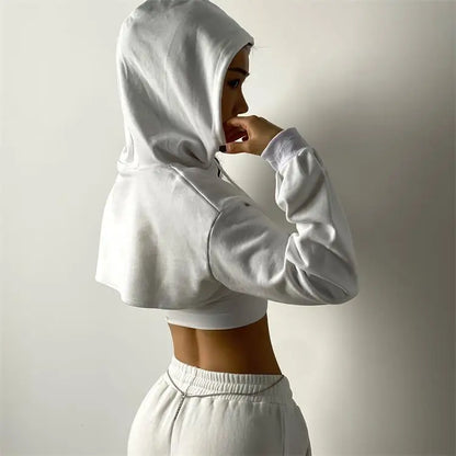 Apex Ritual Women's Cotton Crop Hoodie – Long-Sleeve Yoga & Gym Top