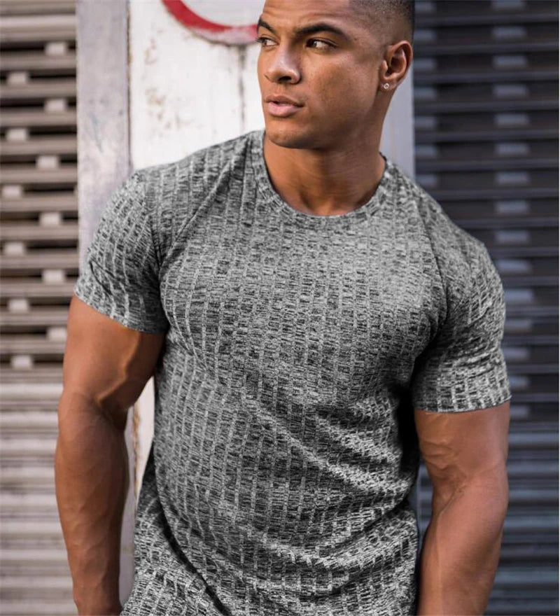 Apex Ritual – Men's V-Neck Slim Fit Striped Sports T-Shirt – Summer Gym Knitted Tee