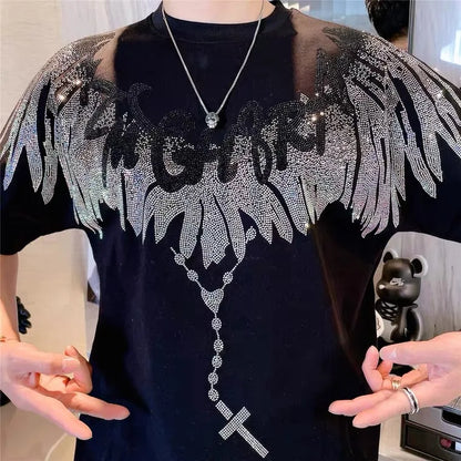 Apex Ritual – ウィング＆ドリル柄コットンTシャツ – メンズ半袖カジュアルTシャツ