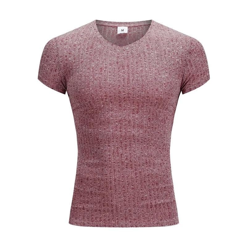 Apex Ritual – Men's V-Neck Slim Fit Striped Sports T-Shirt – Summer Gym Knitted Tee