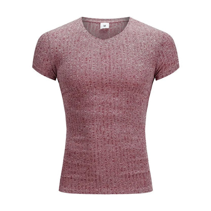 Apex Ritual – Men's V-Neck Slim Fit Striped Sports T-Shirt – Summer Gym Knitted Tee