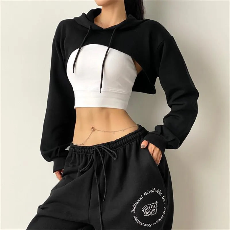 Apex Ritual Women's Cotton Crop Hoodie – Long-Sleeve Yoga & Gym Top