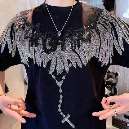 Apex Ritual – ウィング＆ドリル柄コットンTシャツ – メンズ半袖カジュアルTシャツ