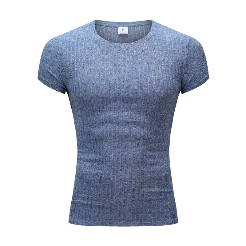 Apex Ritual – Men's V-Neck Slim Fit Striped Sports T-Shirt – Summer Gym Knitted Tee
