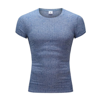 Apex Ritual – Men's V-Neck Slim Fit Striped Sports T-Shirt – Summer Gym Knitted Tee