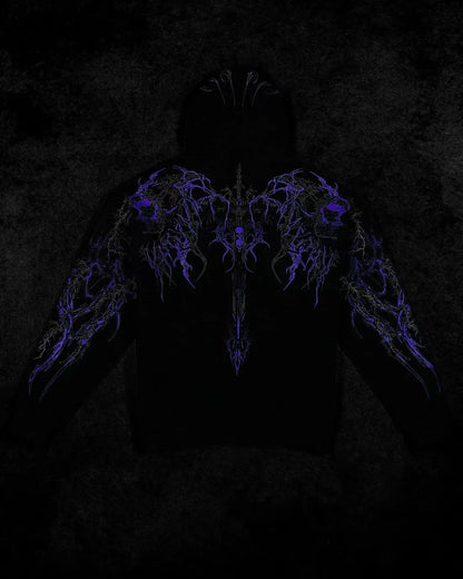 Apex Ritual – Men's Dark Floral Hooded Sweatshirt – Oversized American Streetwear Fitness Pullover