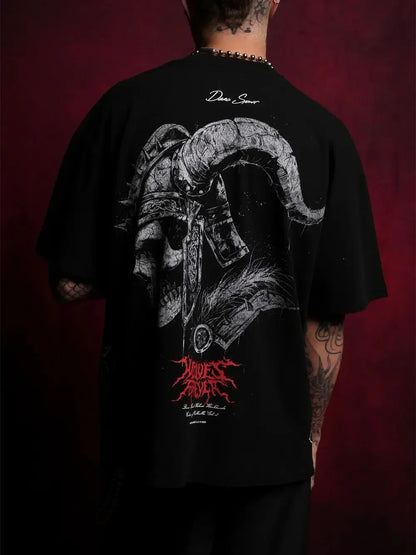 Apex Ritual – EINHERJAR Side By Side Oversized Tee – Y2K Gothic Hip Hop Couple T-Shirt
