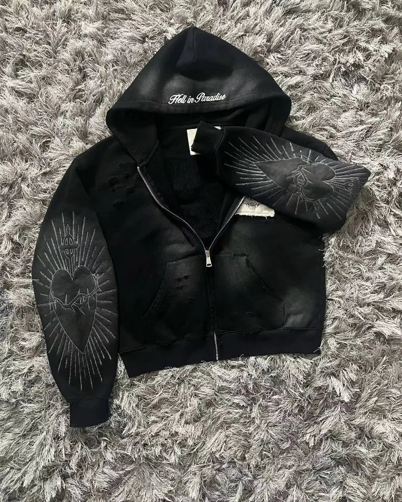 Apex Ritual Women's Zip Sweater – Y2K Embroidered Casual Sport Jacket