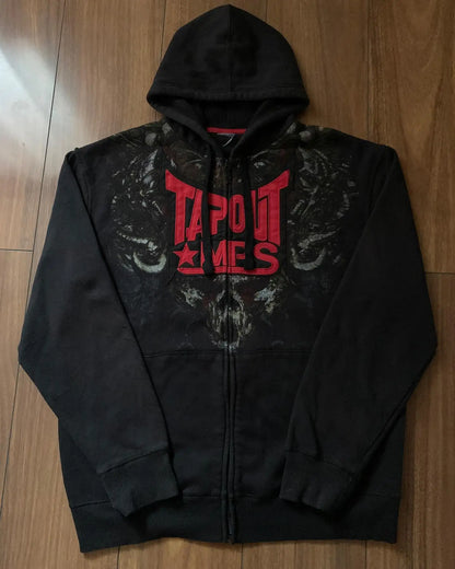 Apex Ritual – Vintage Y2K Skull Print Zip-Up Hoodie – Oversized Hip Hop Pullover Unisex