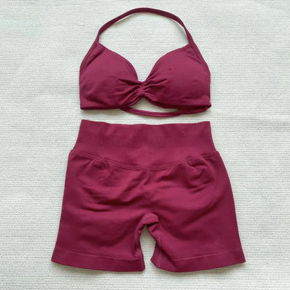 Apex Ritual – Women's 2-Piece Gym Set – Strappy Bra & High-Waist Scrunch Shorts