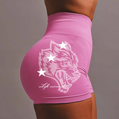 Apex Ritual – Wolf Head Sport Shorts Women – Seamless Knitted Thigh-Lifting Yoga Pants