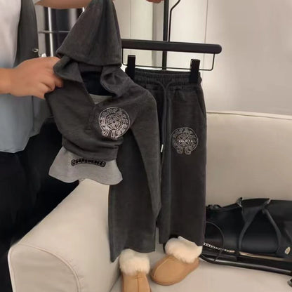 Apex Ritual – Korean Style Girls Sporty Three-Piece Set – Casual Printed Hoodie Vest Pants Outfit