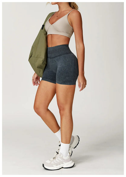 Apex Ritual – Women's High-Waist Yoga Shorts – Sand-Washed Squat-Proof Training Shorts