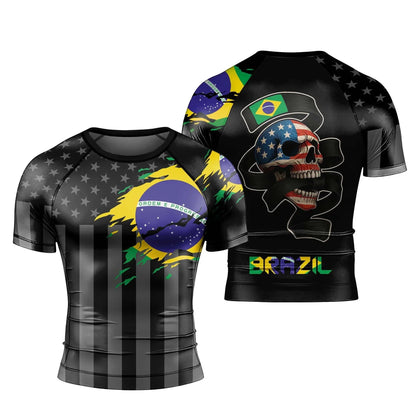 Apex Ritual – Brazil Flag BJJ Rash Guard – Short Sleeve Quick-Dry Compression Training Shirt