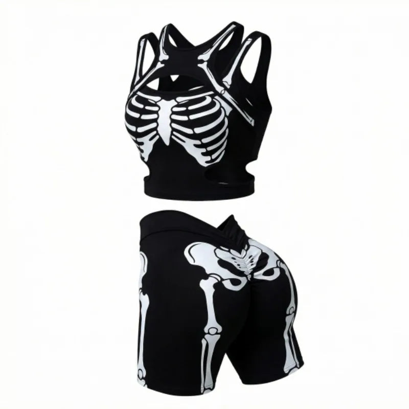 Apex Ritual – Women's Dragon Print 2-Piece Gothic Set – Cutout Tank Top & High-Waist Shorts