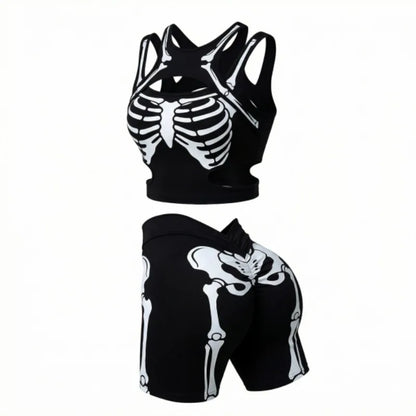 Apex Ritual – Women's Dragon Print 2-Piece Gothic Set – Cutout Tank Top & High-Waist Shorts