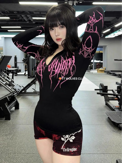Apex Ritual – Women's Gothic Y2K Slim Zip-Up Hoodie – Quick-Dry Long Sleeve Punk Streetwear