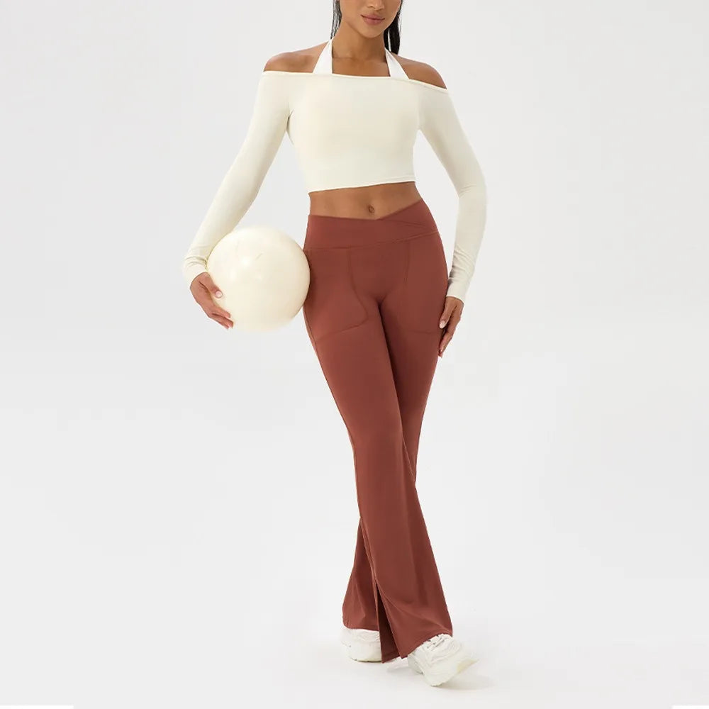 Apex Ritual – Women's Off-Shoulder Long-Sleeve Top – Quick-Dry Yoga & Gym Shirt