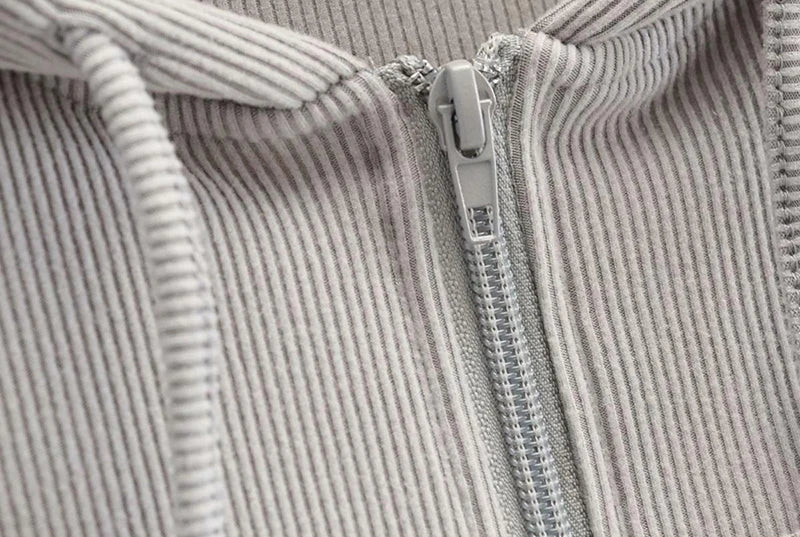 Apex Ritual – Thin Hooded Cardigan Women – Korean Vintage Slim Summer Striped Zipper Crop Top