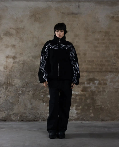 Apex Ritual – Street Cool Original Graphic Printed Jacket – Upright Collar Zipper Retro Hip Hop