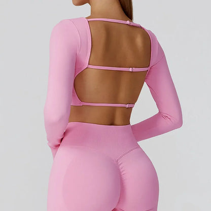 Apex Ritual – Seamless Quick-Dry Sportswear – Women's Square Neck Gym Crop Top & Long Sleeve