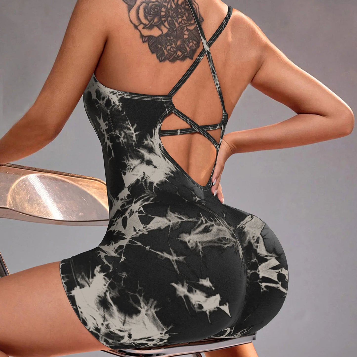 Apex Ritual – Women's Tie-Dye Seamless Yoga Bodysuit – High-Cut Strappy Dance & Gym Unitard