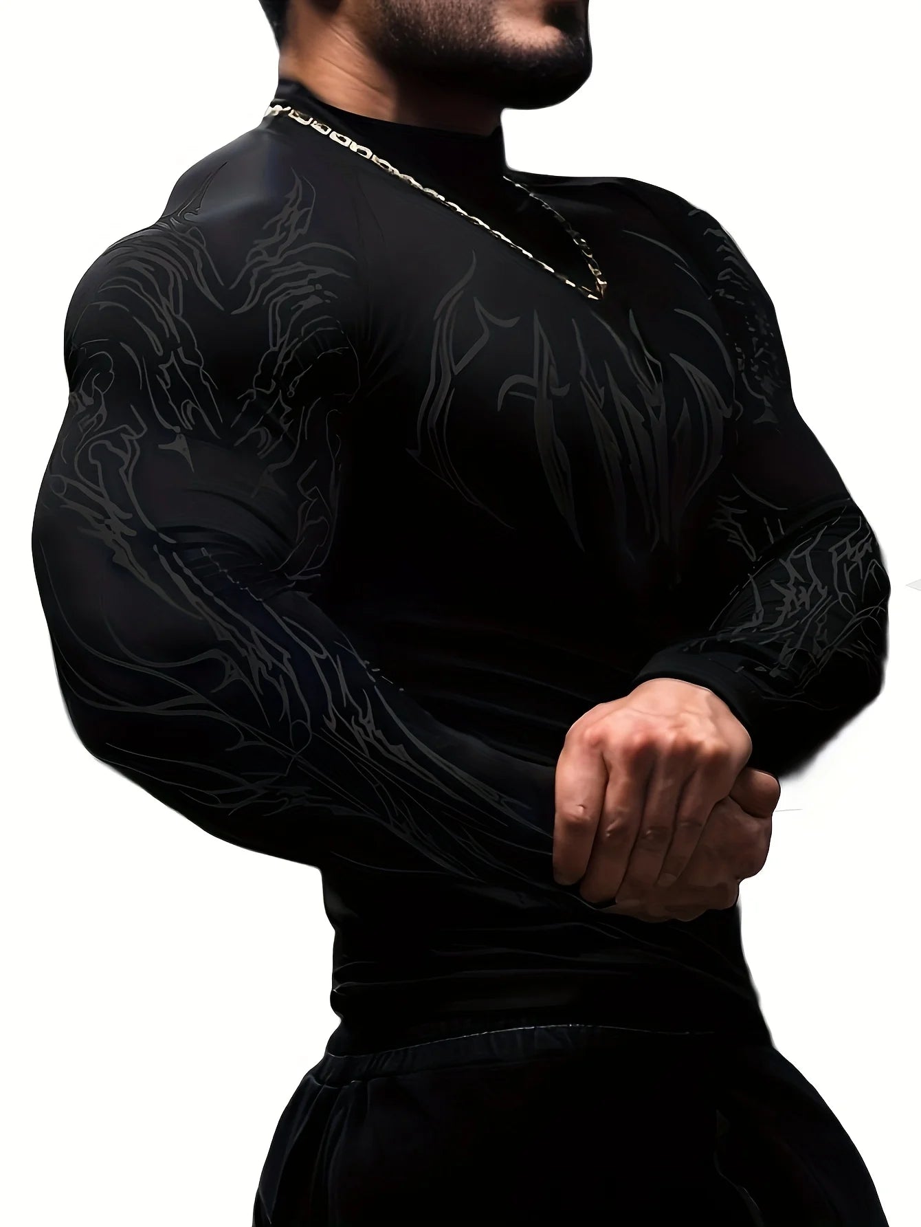 Apex Ritual – Men's Geometric High-Neck Compression Long Sleeve – Tight Fit Gym Sports Top