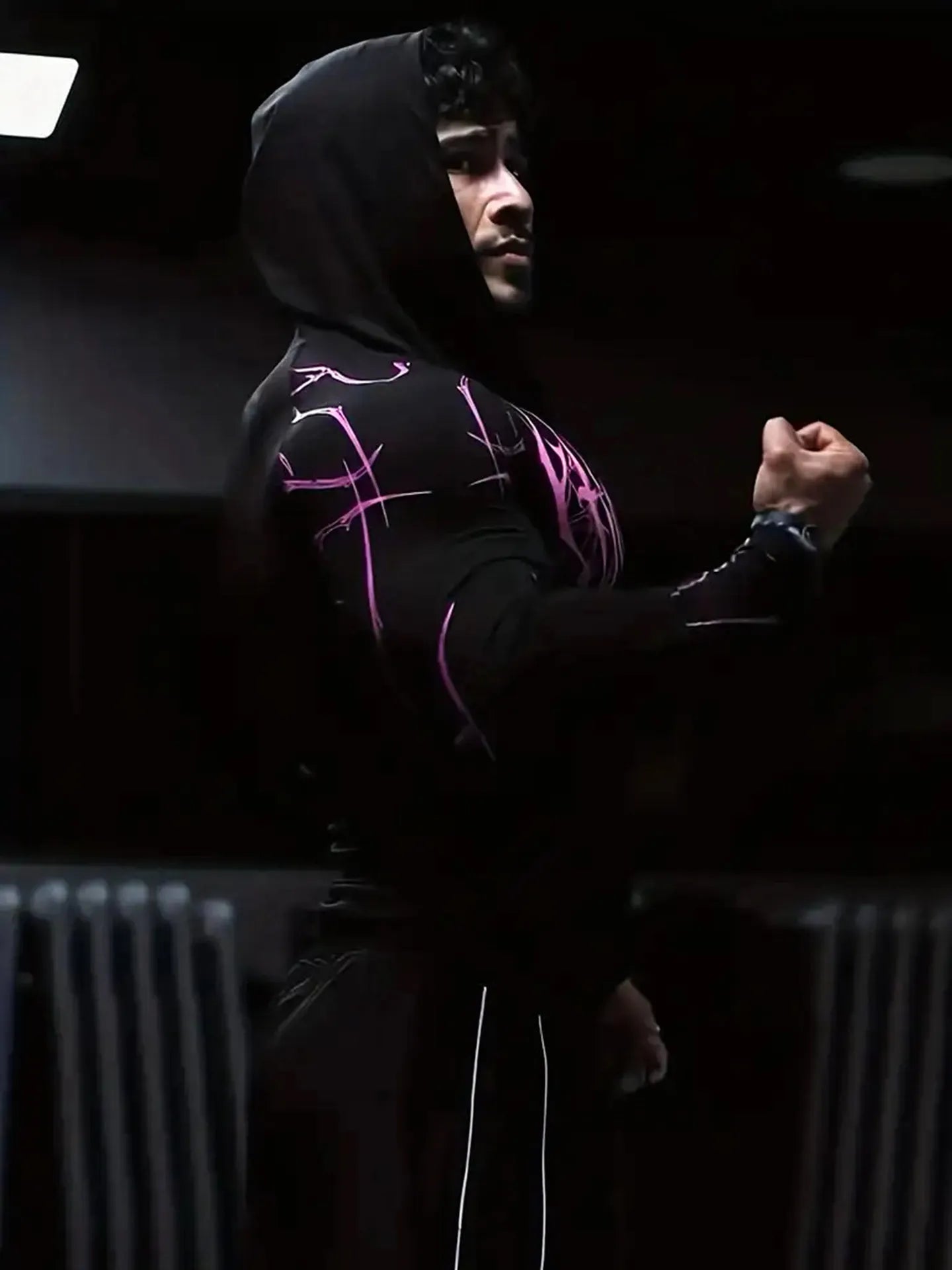 Apex Ritual – Men's Black Hooded Sports Compression Long Sleeve – Subcultural Streetwear Training Top