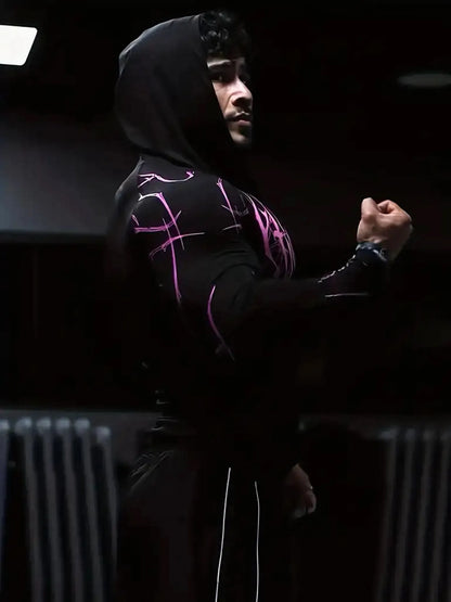 Apex Ritual – Men's Black Hooded Sports Compression Long Sleeve – Subcultural Streetwear Training Top