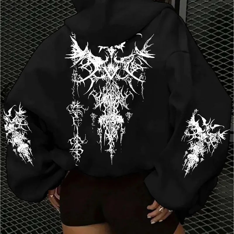 Apex Ritual – Women's Gothic Oversized Pullover Hoodie – Dark Streetwear Sweatshirt