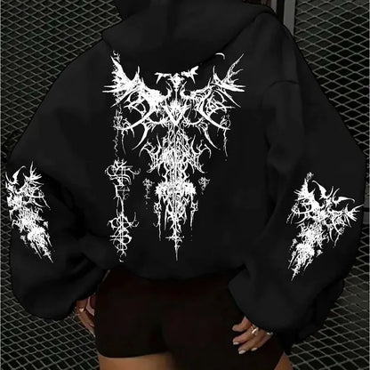 Apex Ritual – Women's Gothic Oversized Pullover Hoodie – Dark Streetwear Sweatshirt