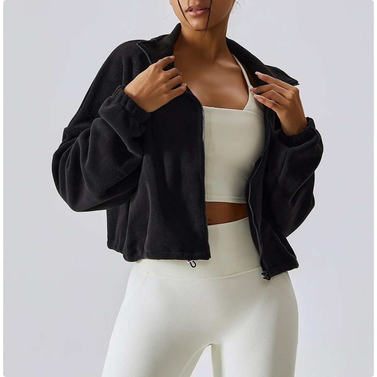 Apex Ritual Women's Fleece Zip Hoodie – Cropped Stand-Collar Training Jacket