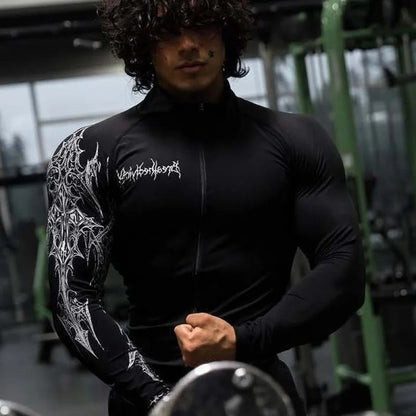 Apex Ritual – Men's Gym Zip-Up Printed Jacket – Oversized Streetwear Sports Fitness Bodysuit