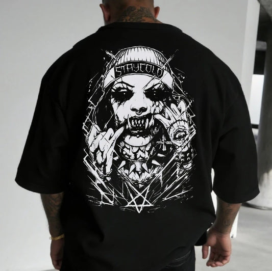 Apex Ritual – Skull Monster Back Print T-Shirt – Oversized Cotton Round Neck Streetwear Tee