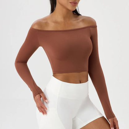Apex Ritual – Women's Off-Shoulder Long-Sleeve Top – Quick-Dry Yoga & Gym Shirt