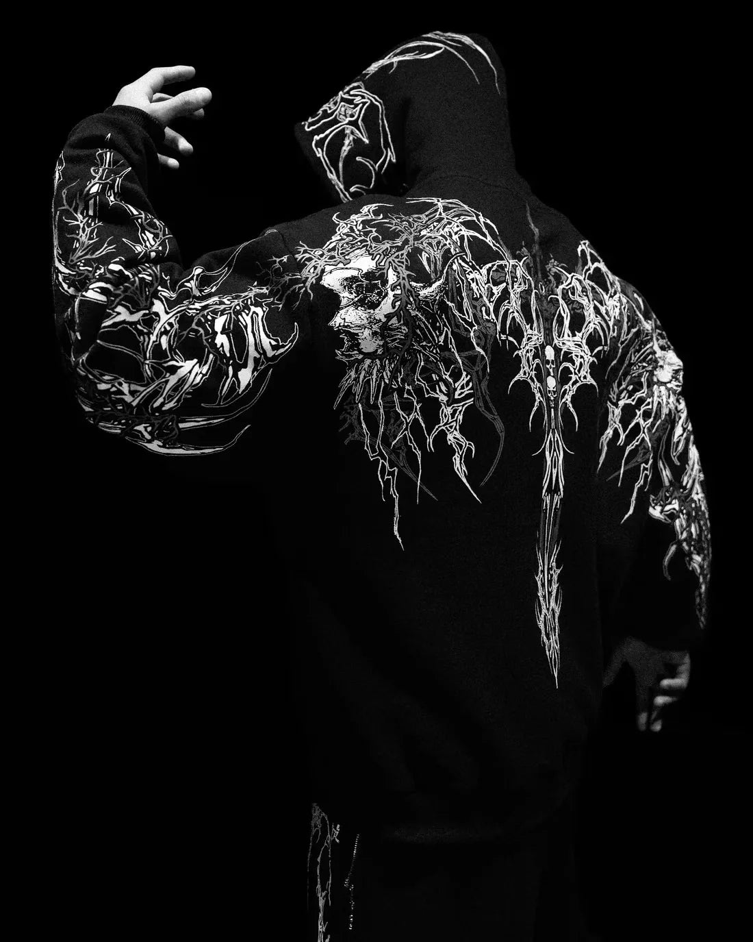 Apex Ritual – Men's Dark Floral Hooded Sweatshirt – Oversized American Streetwear Fitness Pullover