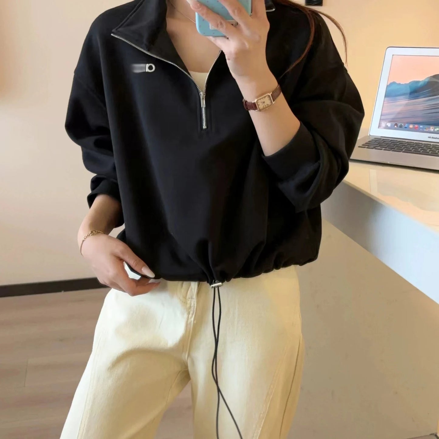Apex Ritual – American Style Half Zipper Stand Collar Jacket Women – Yoga Running Set Long Sleeve