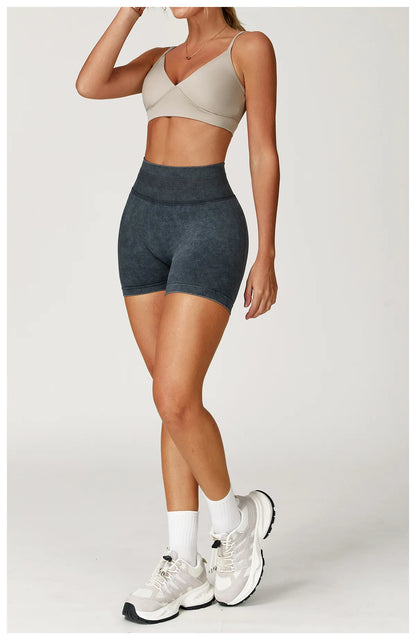 Apex Ritual – Women's High-Waist Yoga Shorts – Sand-Washed Squat-Proof Training Shorts