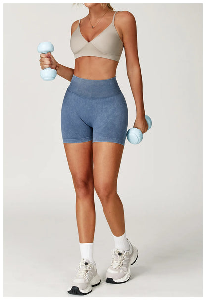 Apex Ritual – Women's High-Waist Yoga Shorts – Sand-Washed Squat-Proof Training Shorts